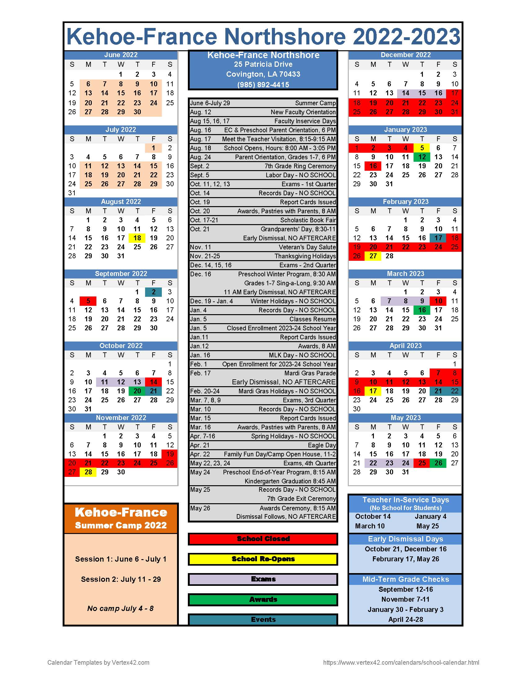 20222023 Yearly Calendar KehoeFrance School Northshore